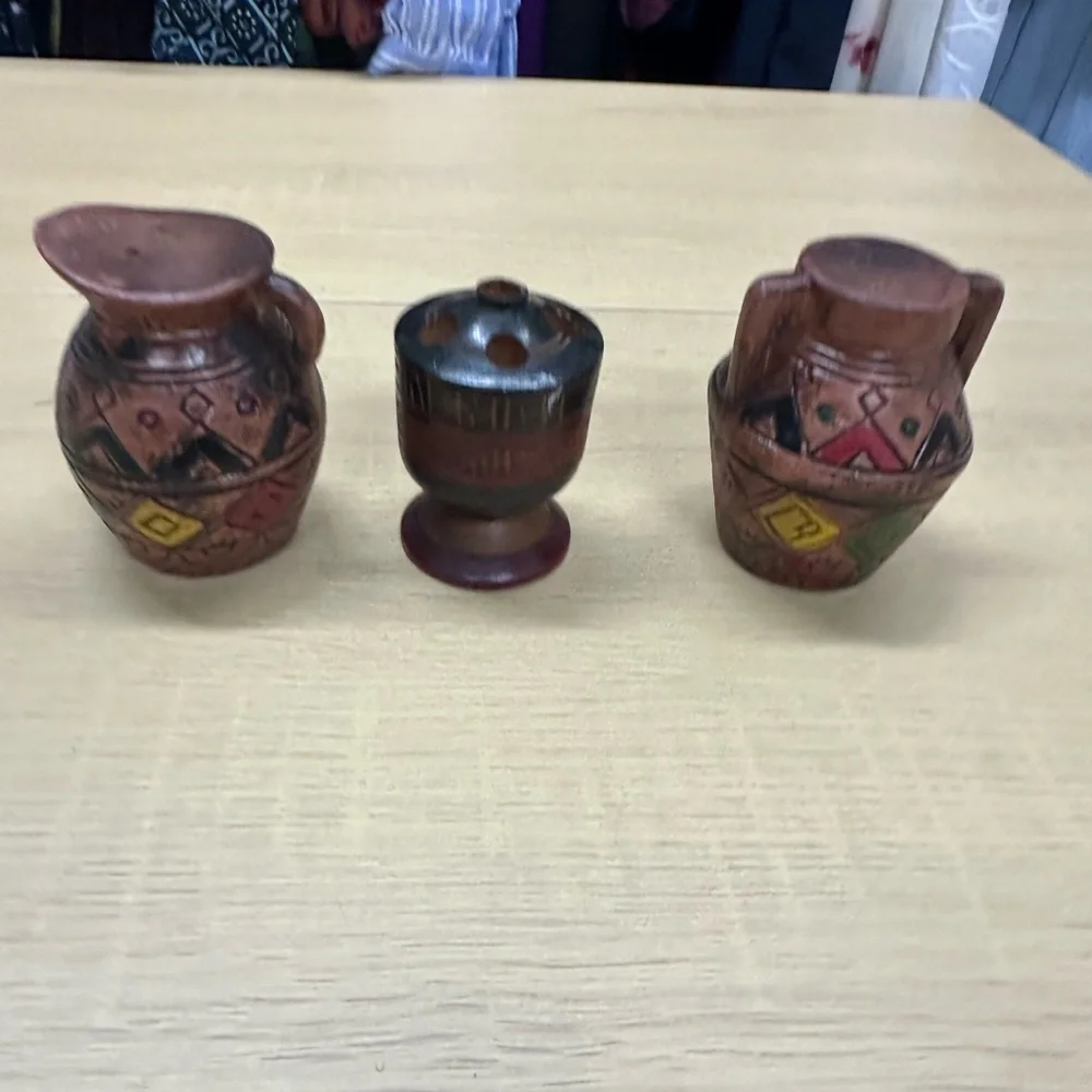 Native American Vintage Redware Salt and Pepper Shakers and Toothpick Holder EUC